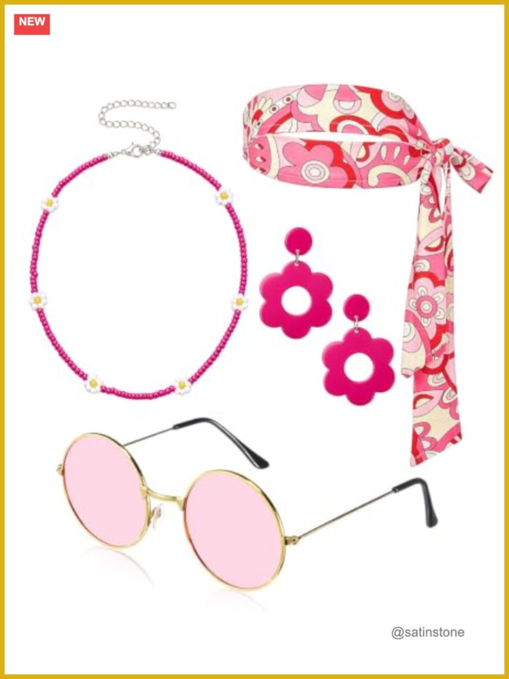 70s 60s Disco Accessories Set Headband Earrings Necklace Sunglasses Hippie